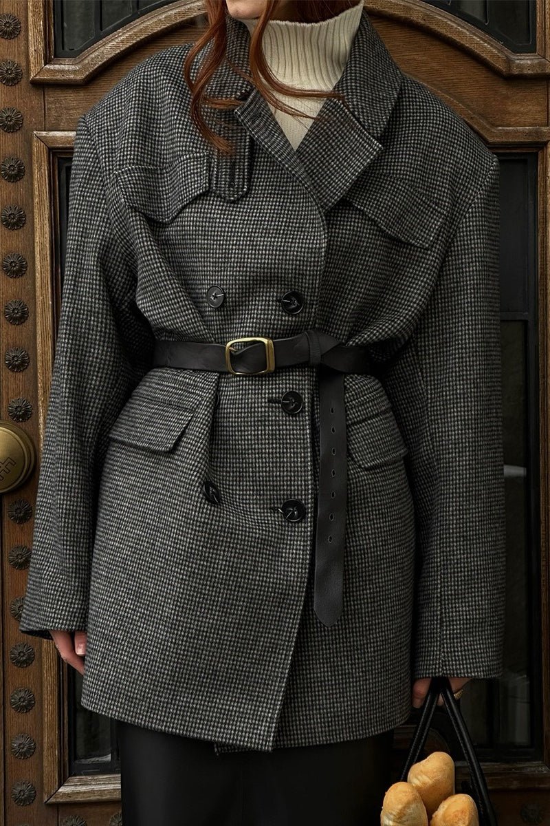SEAME - Alexandra Houndstooth Long Coat Brown S