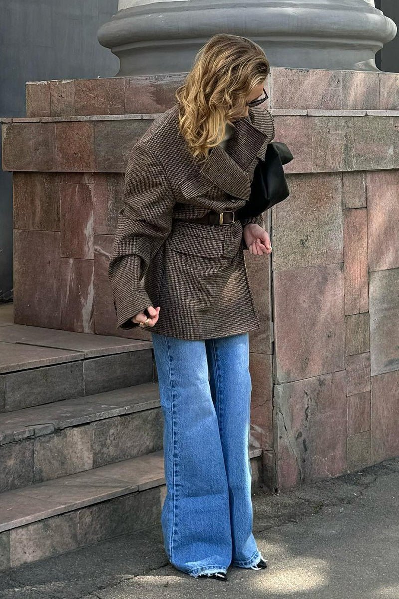 SEAME - Alexandra Houndstooth Long Coat Brown M