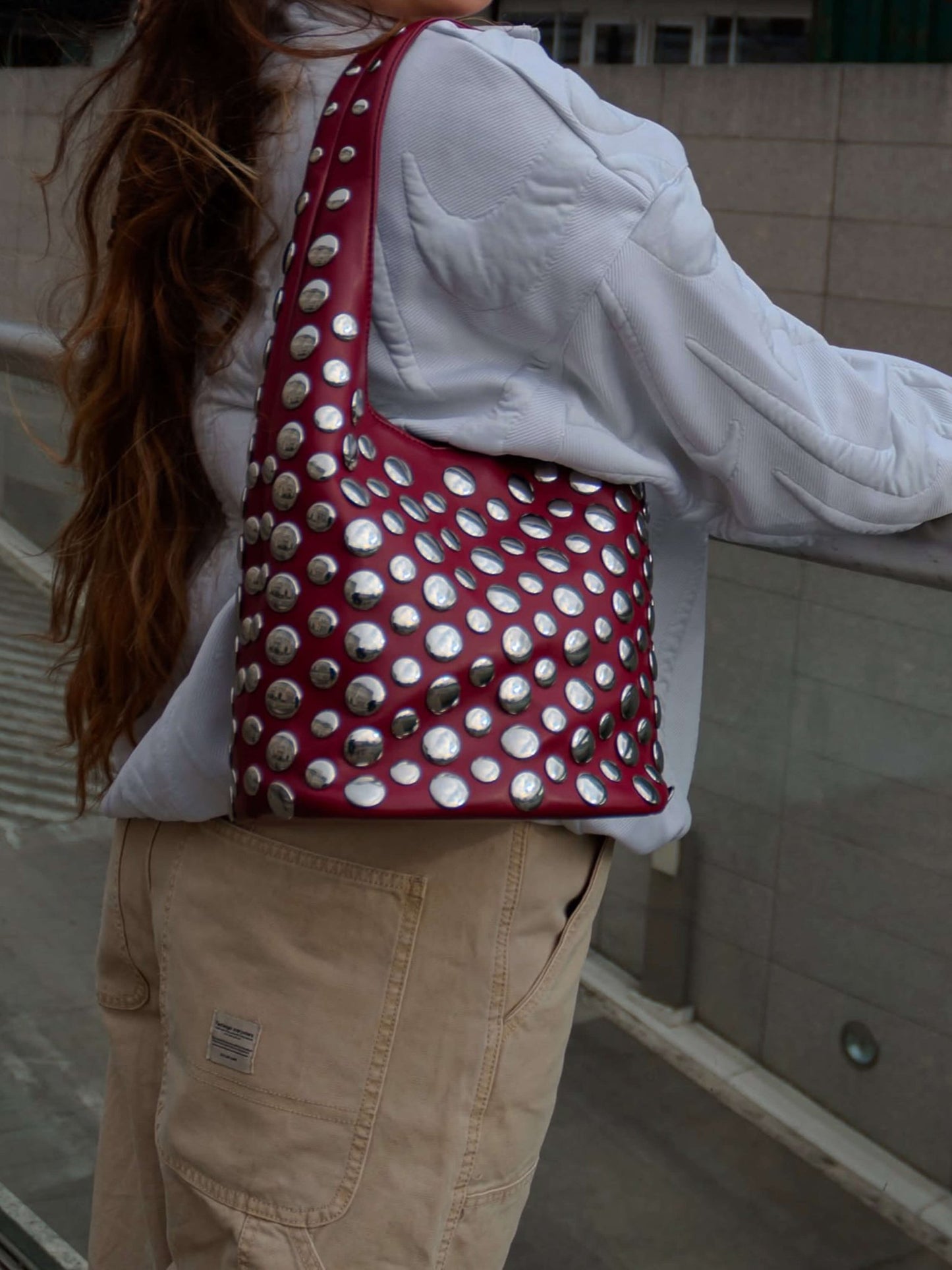 Seame - Alva Studded Bucket Bag Red Regular