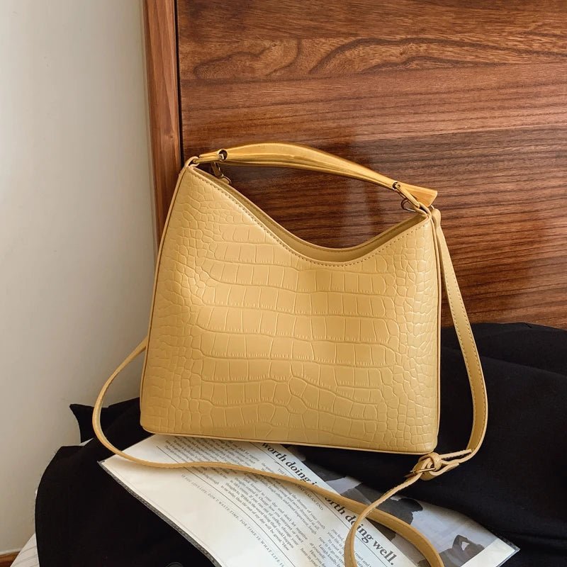 SEAME - Anya Elegant Crocodile Pattern Handbag for Women - Versatile Top - Handle & Crossbody Bag Beige