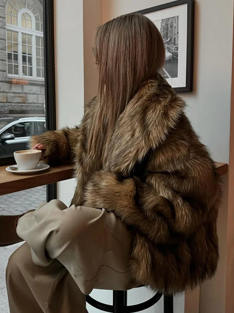 SEAME - Brielle Oversized Faux Fur Coat Brown L