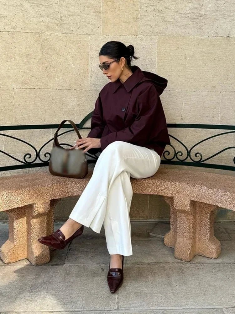 SEAME - Eleanor Hooded Trench Coat Burgundy S