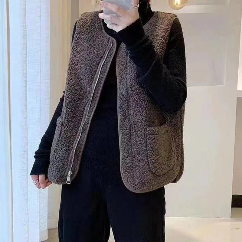 SEAME - Ellen Fleece Vest Jacket Dark Brown One Size