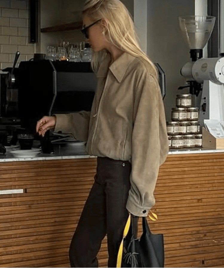 SEAME - Emily Suede Bomber Jacket Beige S