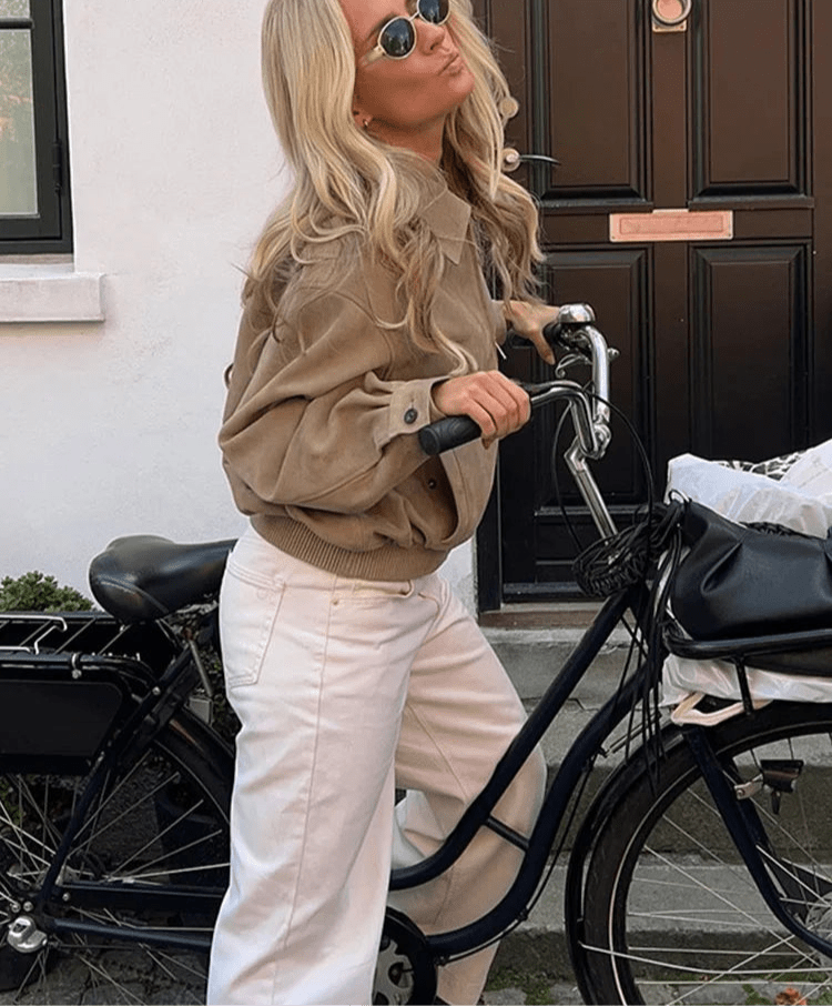 SEAME - Emily Suede Bomber Jacket Beige S