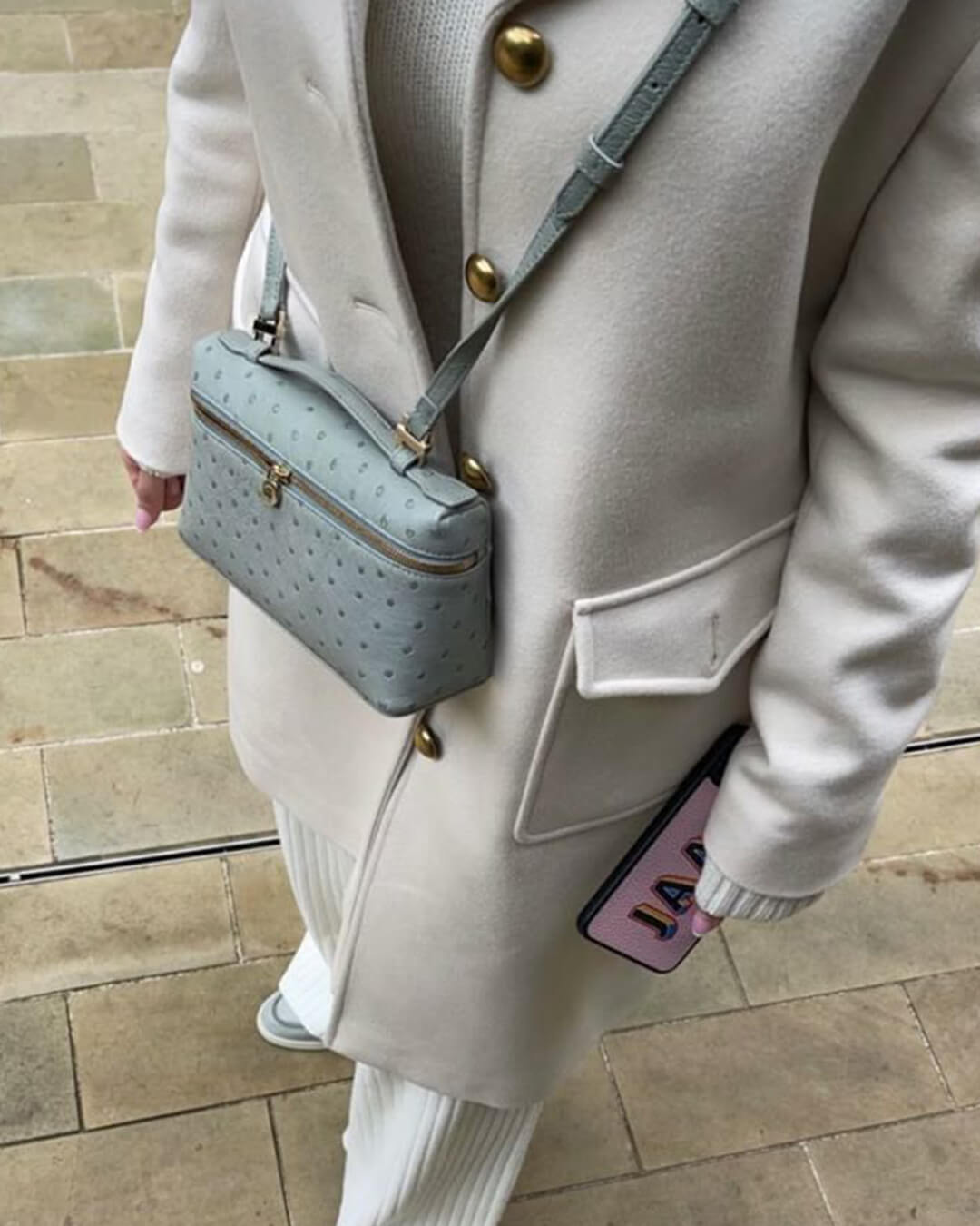 SEAME - Felicia Ostrich inspired Leather Vanity Bag White Regular