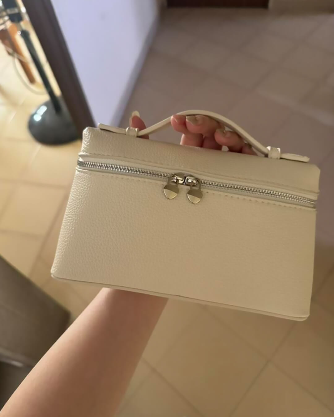 SEAME - Felicia Smooth Leather Vanity Bag Gray Regular