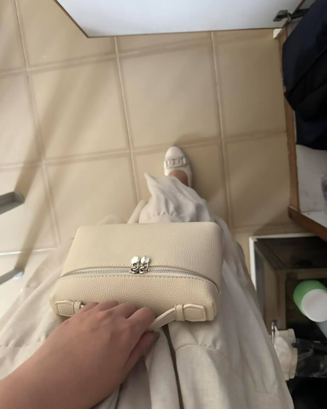 SEAME - Felicia Smooth Leather Vanity Bag Gray Regular