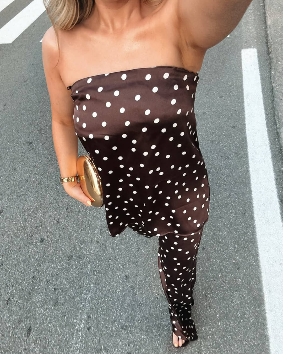 SEAME - Fiona Satin Bandeau Set Brown Polka Dot XL