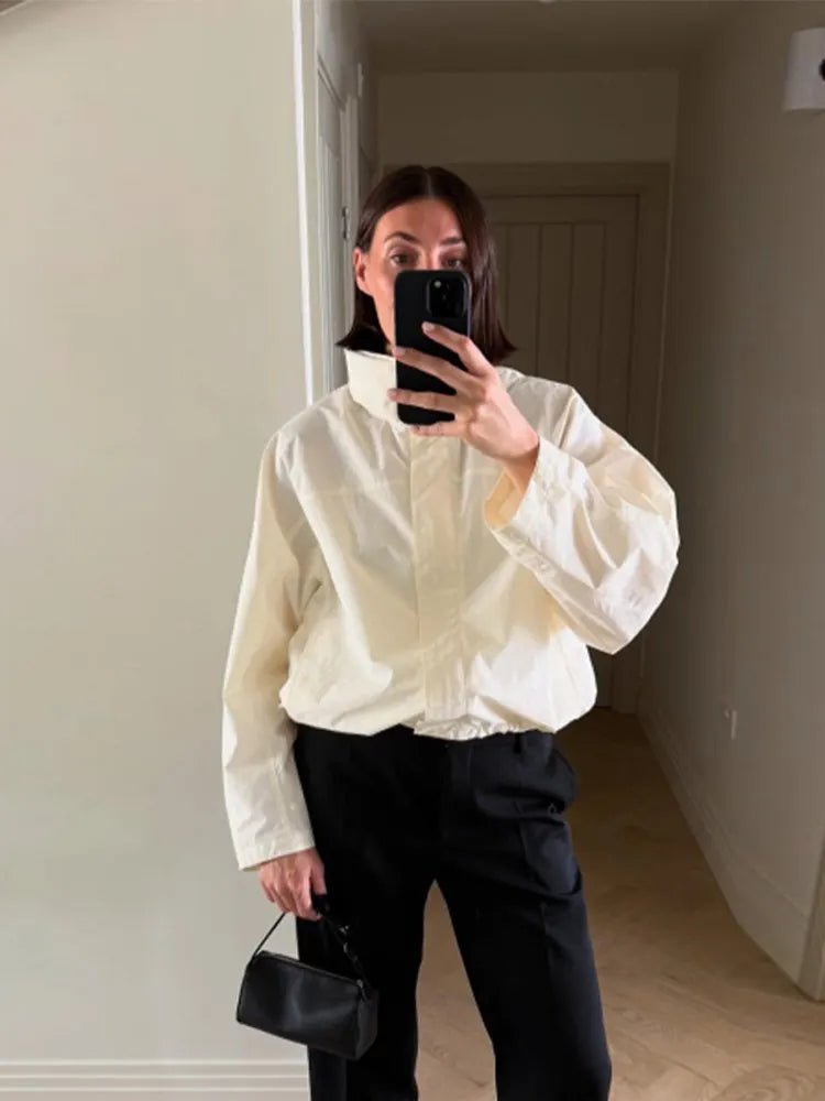 SEAME - Francesca Women's Jacket - Stylish Windbreaker Cropped Bomber with Stand Collar White S