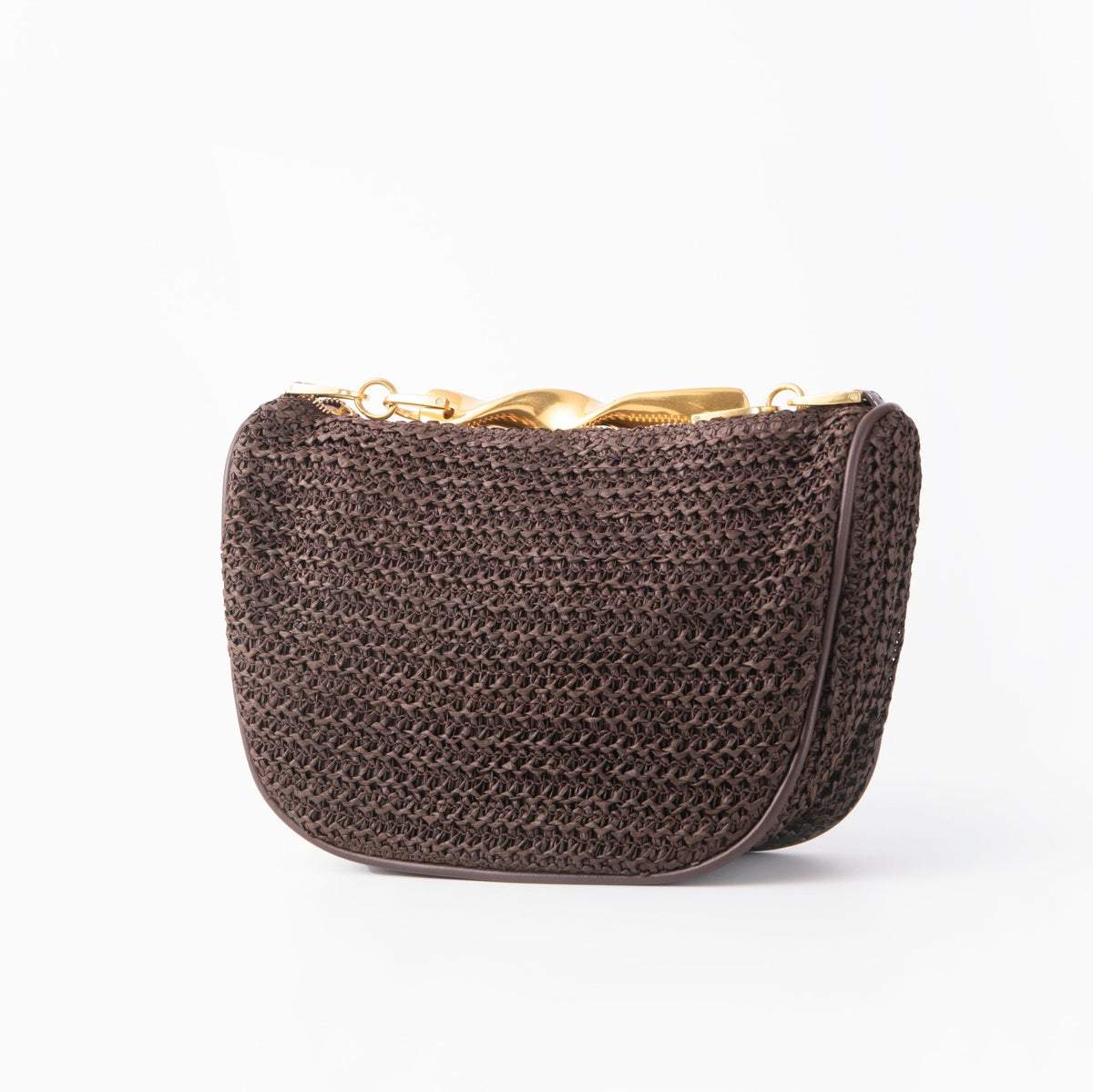 SEAME - Grace Woven Bag with Gold Handle Brown