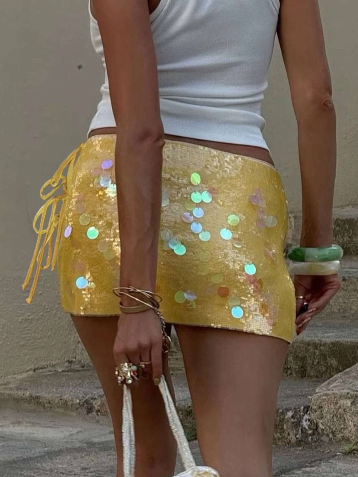 Seame - Ilayda Sequin Mini Skirt Yellow S