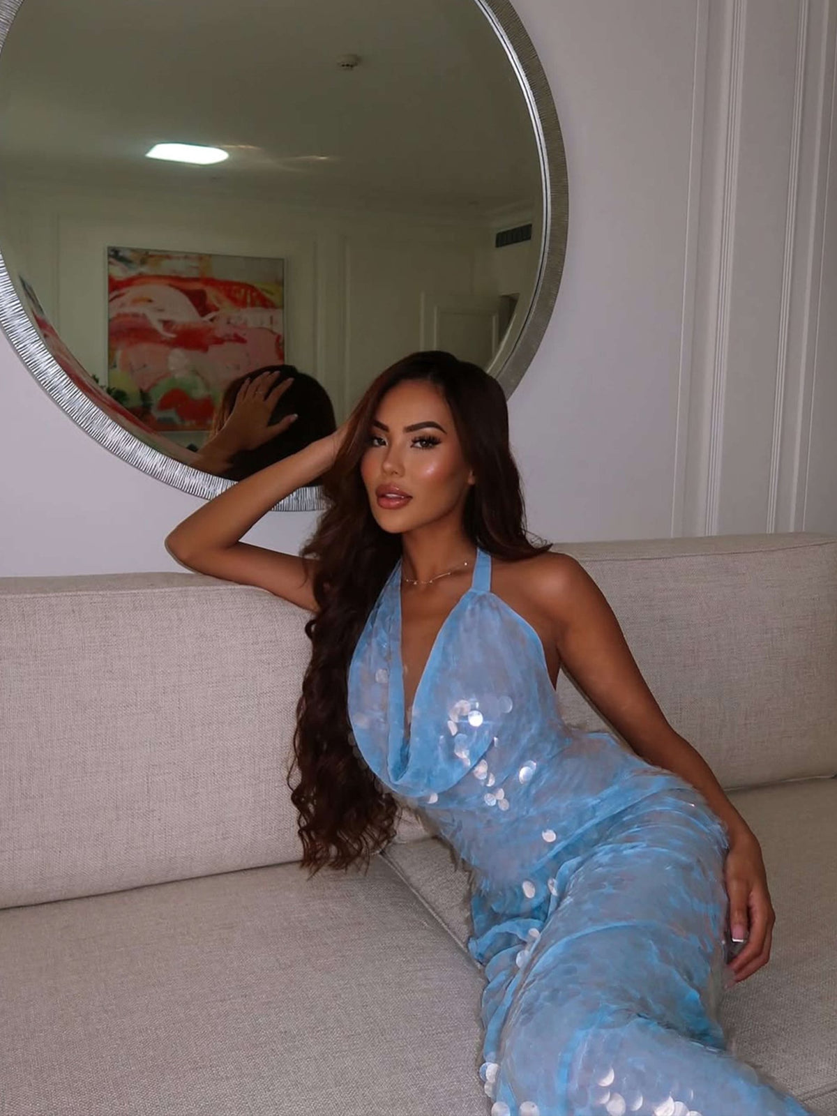 Seame - Jenny Sequin Maxi Dress Blue S