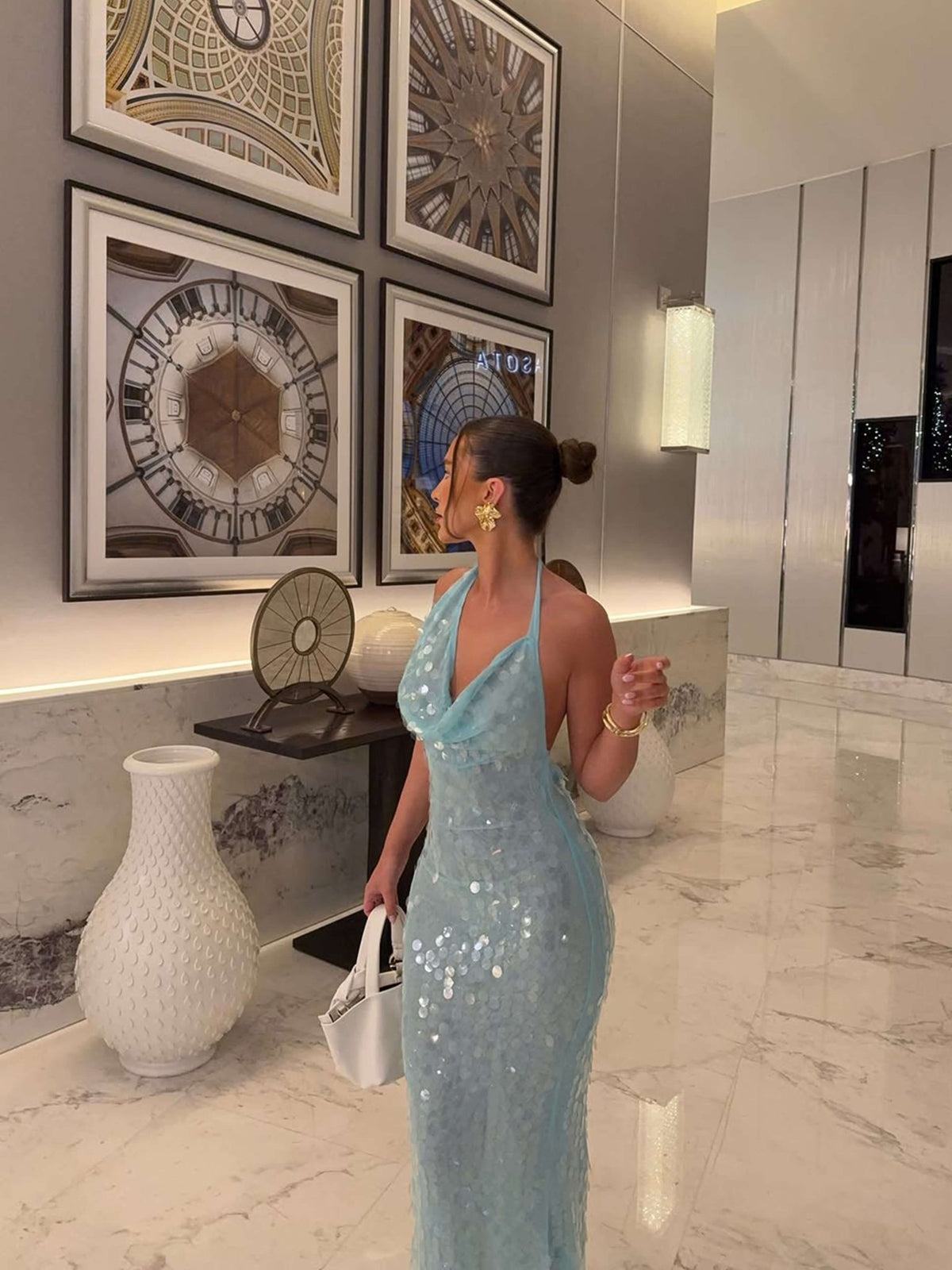 Seame - Jenny Sequin Maxi Dress Blue S