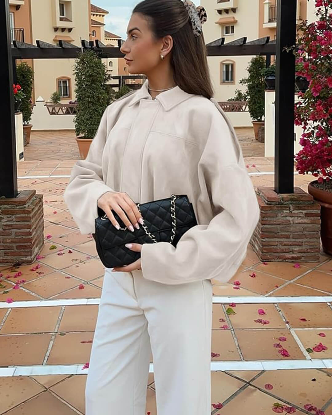 SEAME - Lara Suede Bomber Jacket Creme M