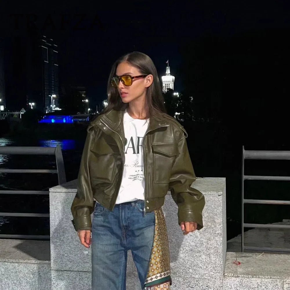 SEAME - Leila Faux Leather Jacket Green S