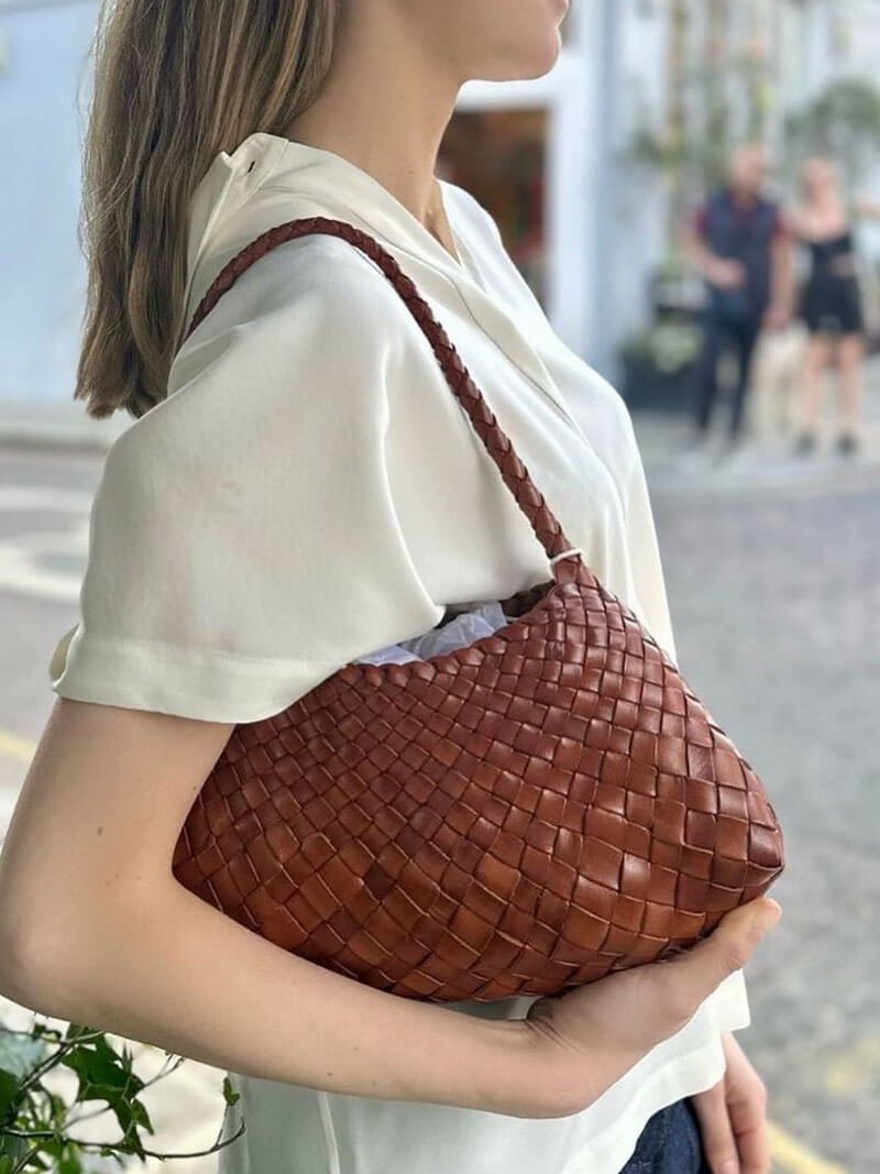 SEAME - Madeleine Vegan Leather Woven Bag Small Brown Small