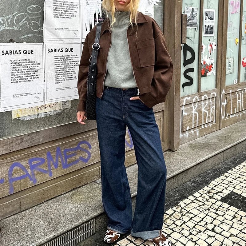 SEAME - Nora Suede Bomber Jacket Brown M