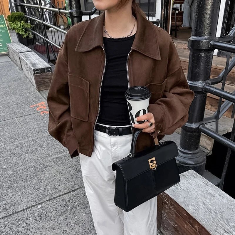 SEAME - Nora Suede Bomber Jacket Brown S