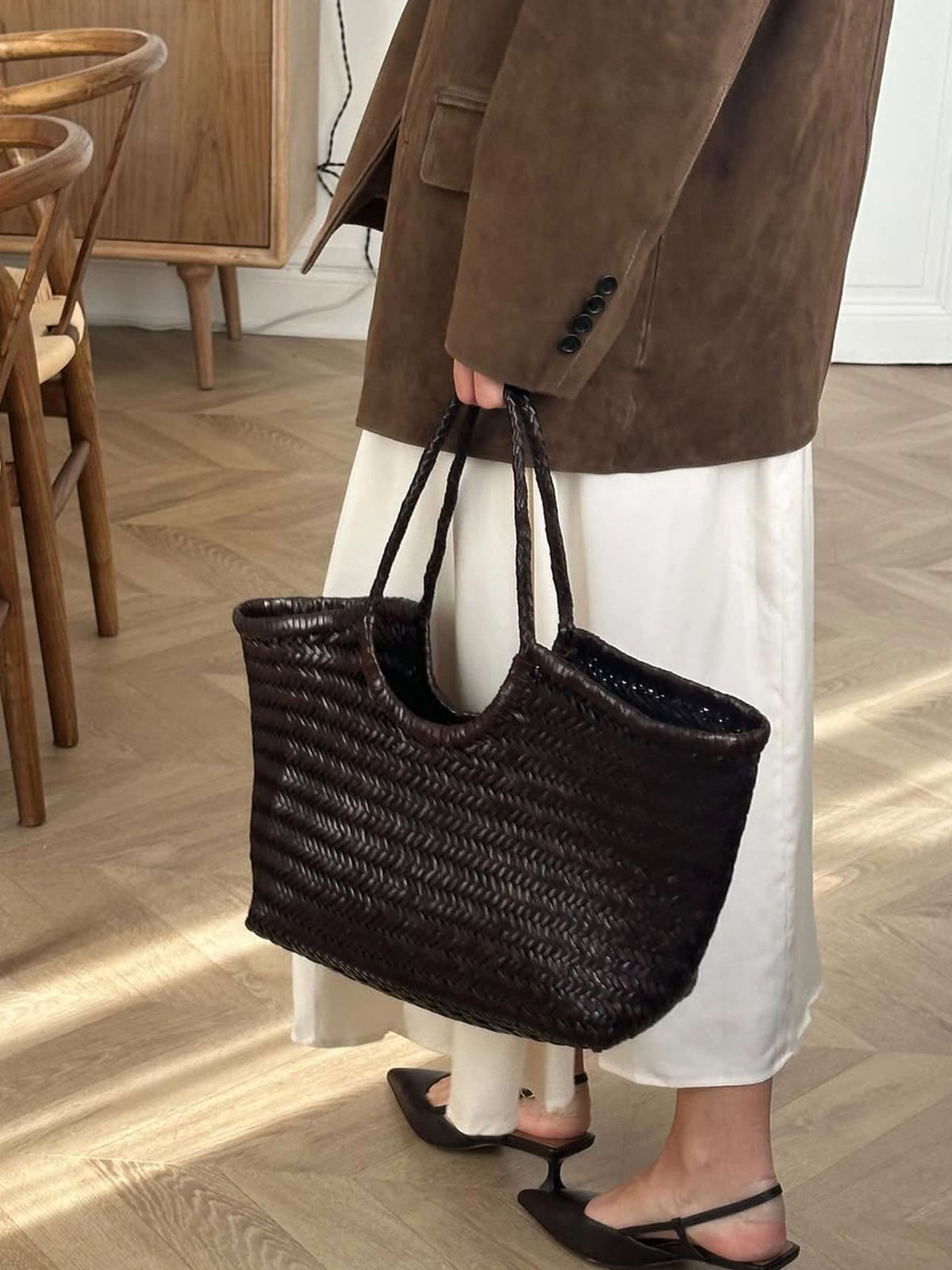 SEAME - Rica Woven Faux Leather Bag Black Regular