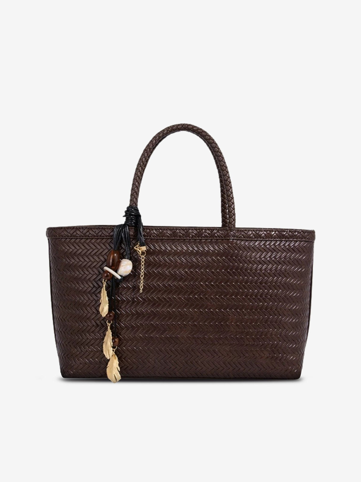 SEAME - SEAME - Isla Braided Tote Bag with Removable Strap & Charm Dark Brown