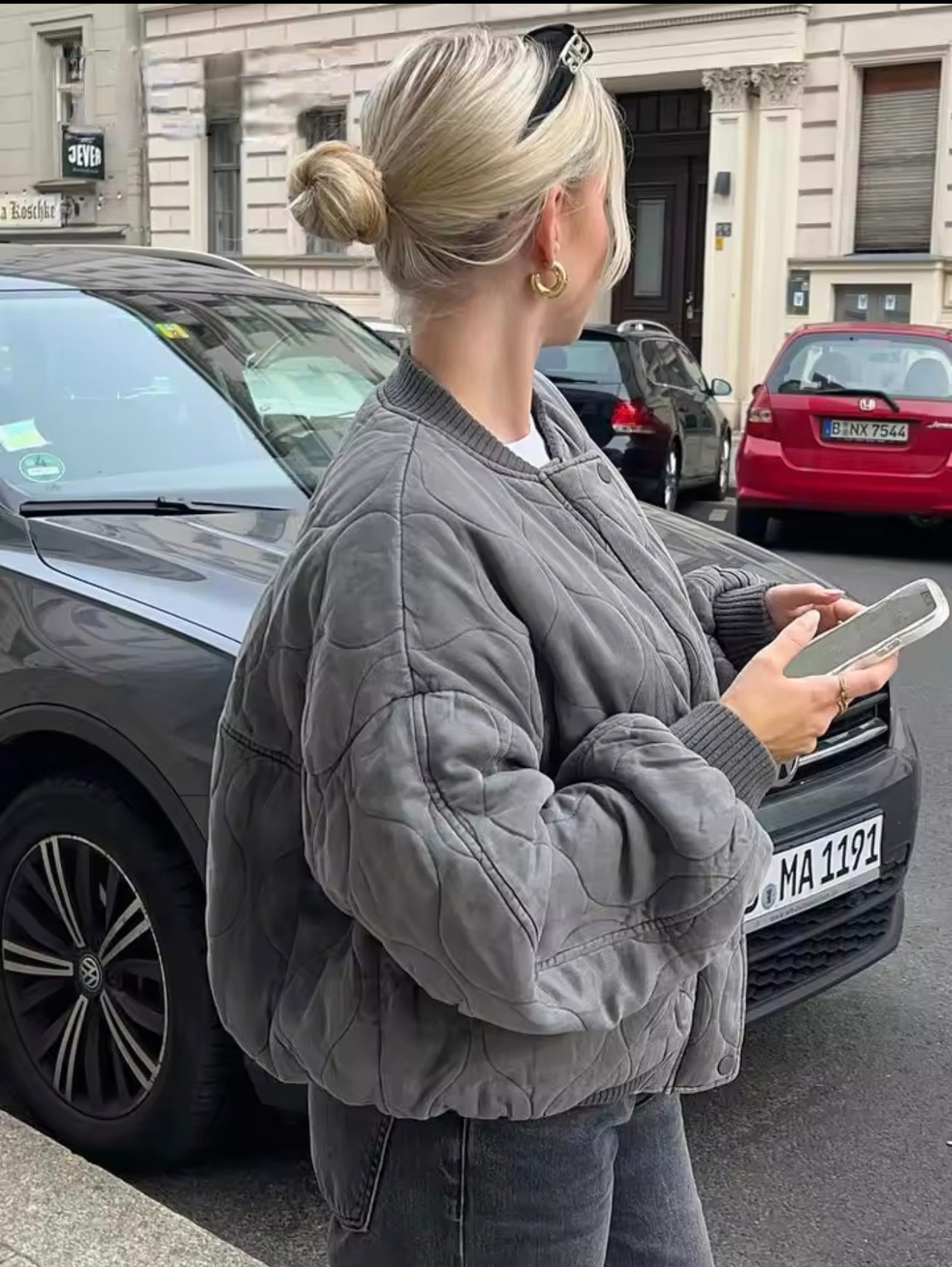 SEAME - Selma Padded Bomber Jacket Gray M