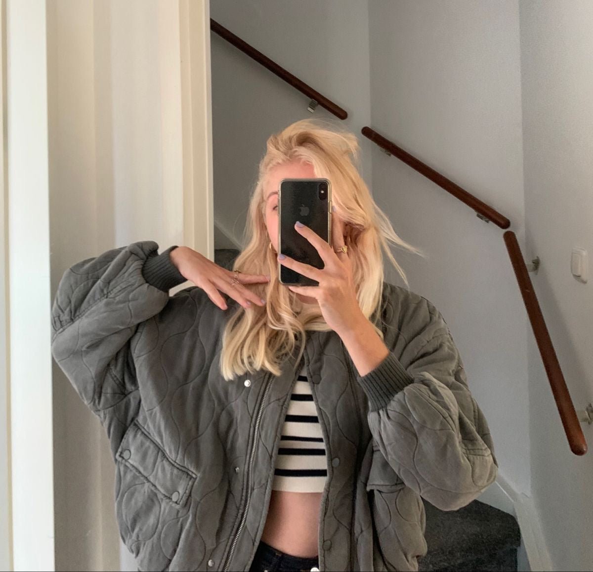 SEAME - Selma Padded Bomber Jacket Gray L