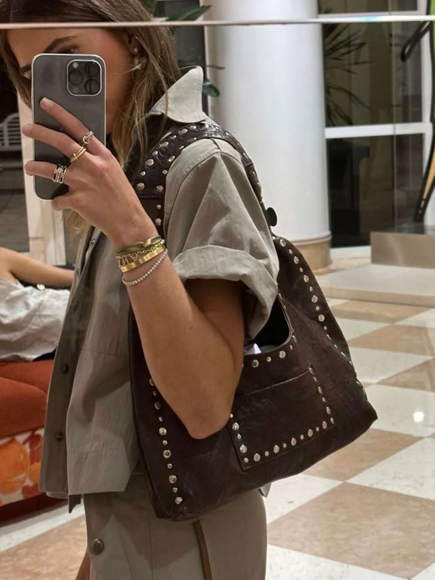 Seame - Stefani Studded Tote Bag Black Regular