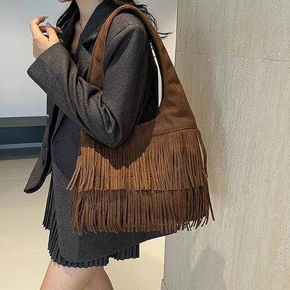 Borsa a spalla Amanda in velluto con frange