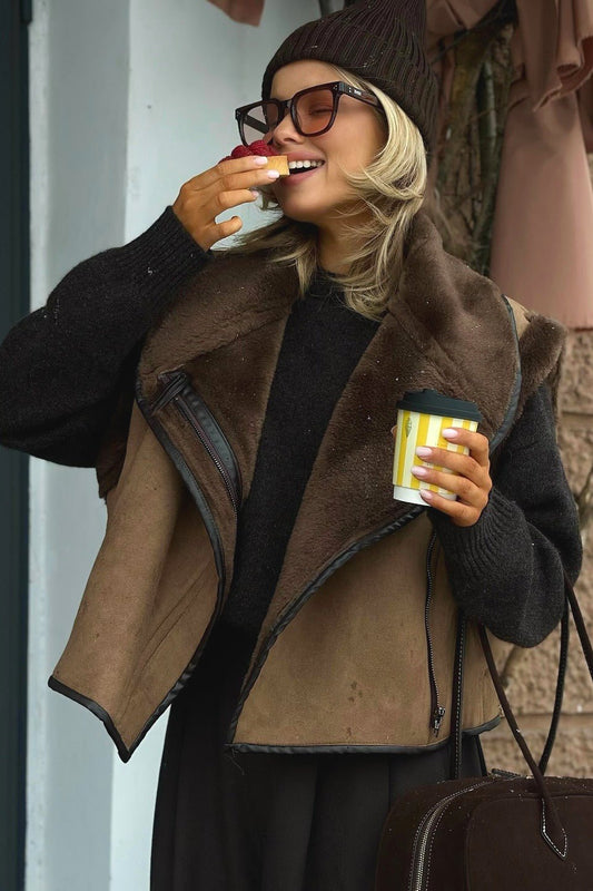 SEAME - Alicia Faux Fur Vest Brown S