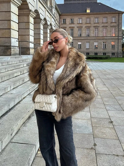 SEAME - Brielle Oversized Faux Fur Coat Brown S