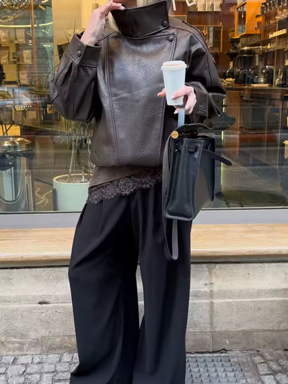 Giacca in pelle asimmetrica Cecil