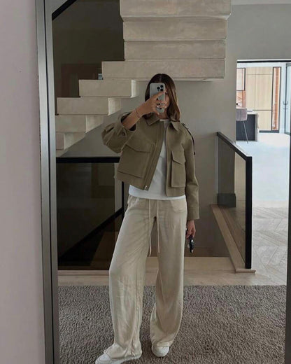 SEAME - Ella Cropped Trench Jacket khaki L