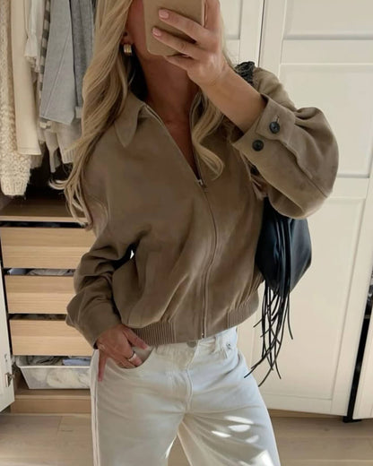 SEAME - Emily Suede Bomber Jacket Beige XS