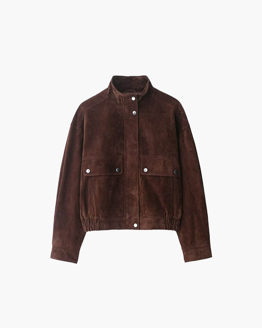 SEAME - Eve Suede Bomber Jacket Dark Brown XS