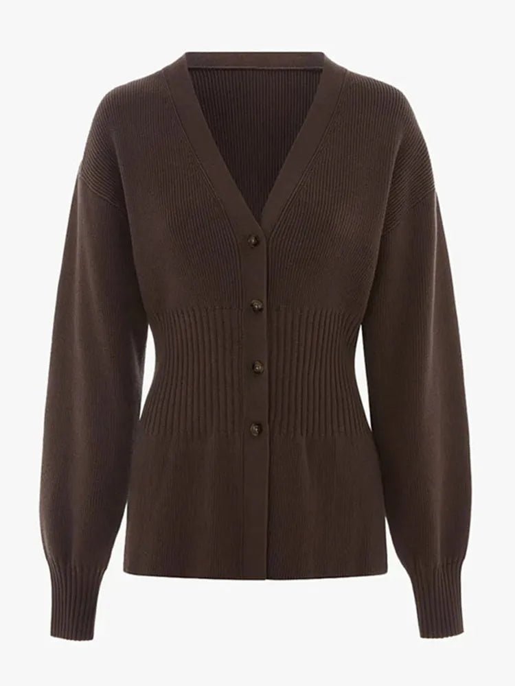 SEAME - Hazel Waisted V - Neck Cardigan Chocolate L