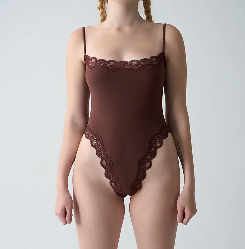 SEAME - Isla Lace Wireless Bodysuit Dark Brown L