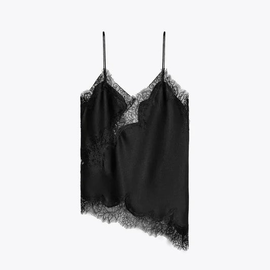 SEAME - Josephine Elegant Lace Top for Women - Strappy Backless Summer Camisole Black XS