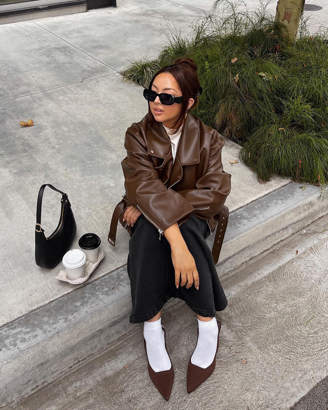 SEAME - Kyla Vegan Leather Jacket Dark Brown L