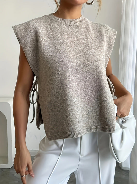 SEAME - Lauren Knitted Pullover Top with Bows Beige M