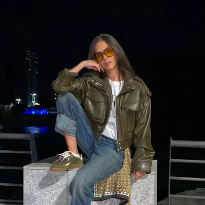 SEAME - Leila Faux Leather Jacket Green XS