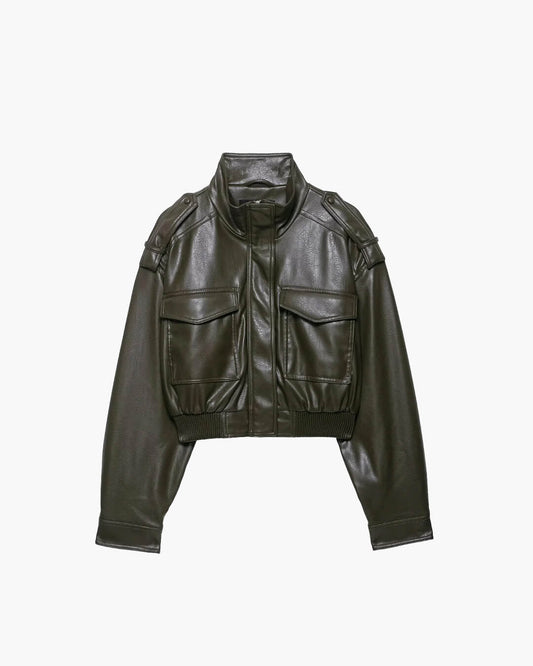 SEAME - Leila Faux Leather Jacket Green XS