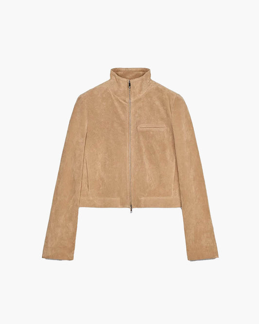 SEAME - Lyn - Women's Vintage Suede cropped Autumn Jacket with Stand Collar Beige S