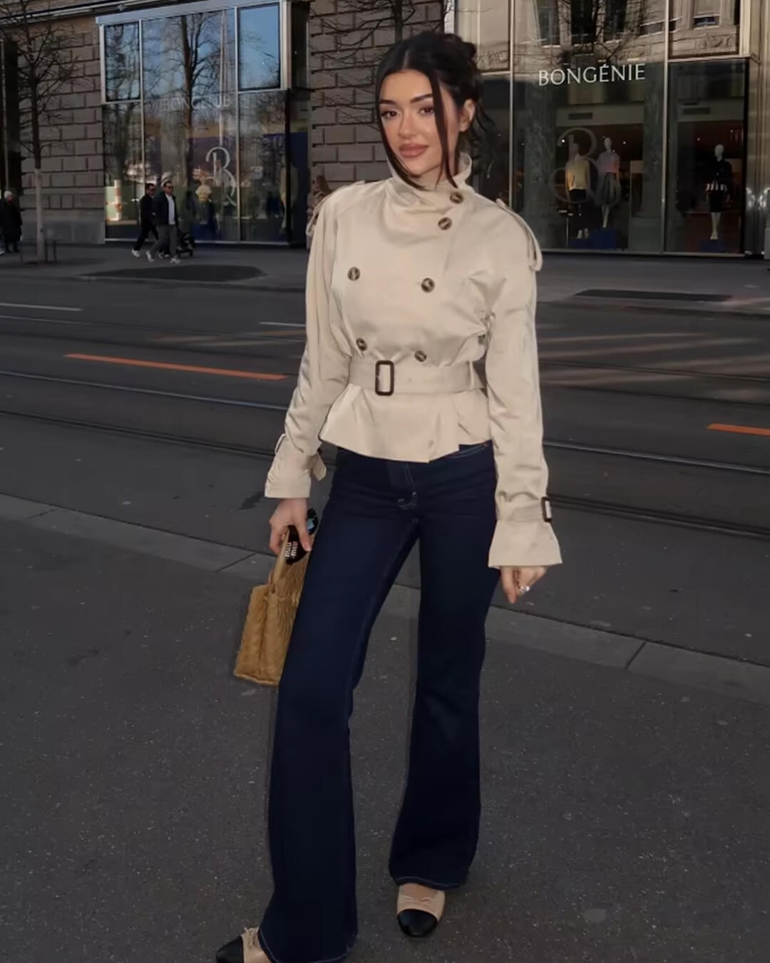 SEAME - Lyss Cropped Trench Coat Beige L