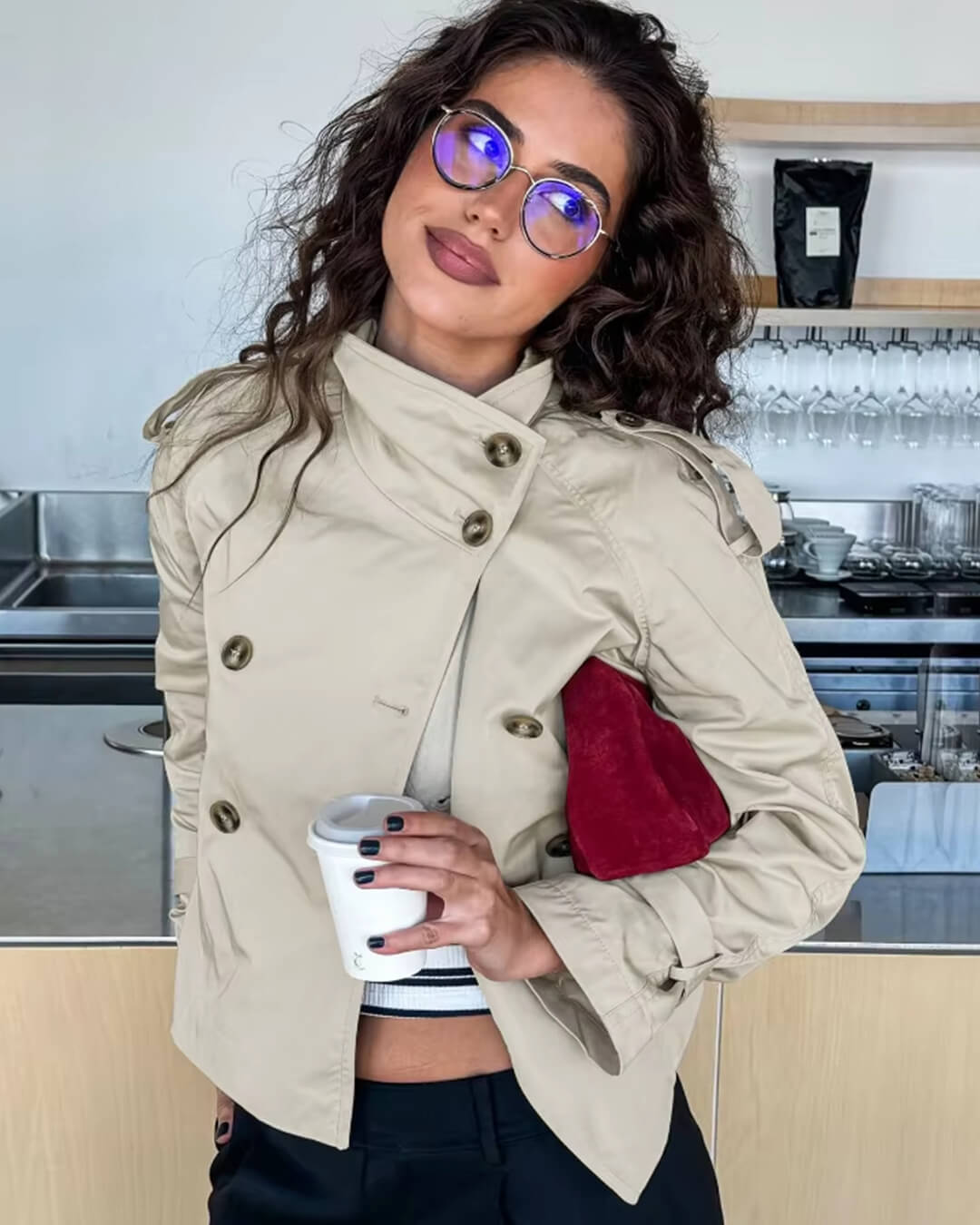 SEAME - Lyss Cropped Trench Coat Beige XL