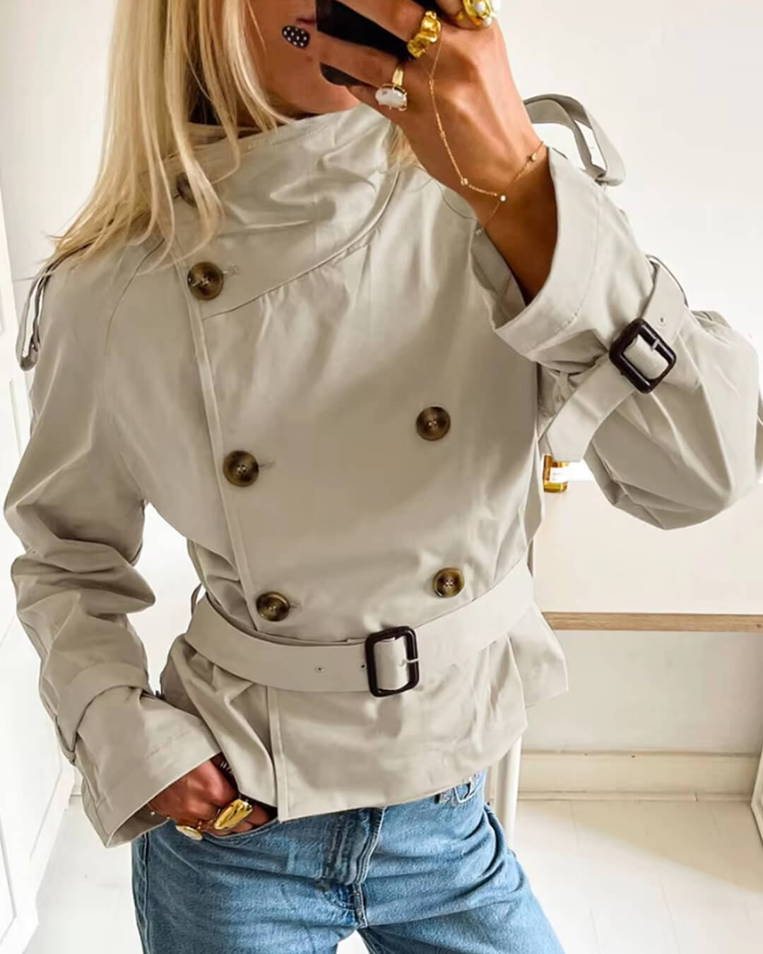 SEAME - Lyss Cropped Trench Coat Beige S