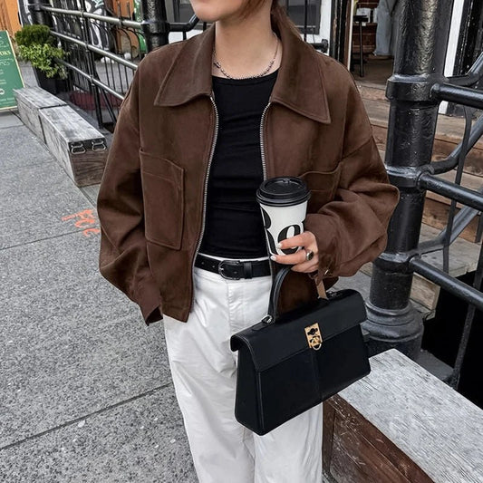 SEAME - Nora Suede Bomber Jacket Brown S