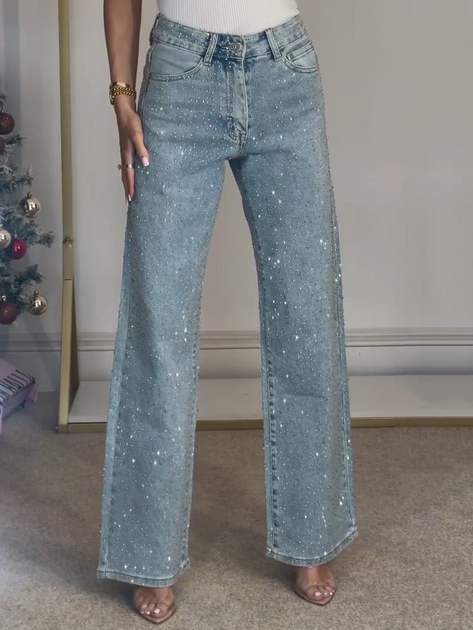 SEAME - Tara High - Waist Glitter Jeans Light Blue S